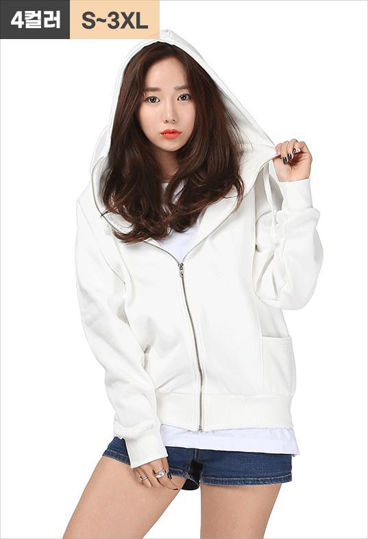 하이넥 기모 후드집업